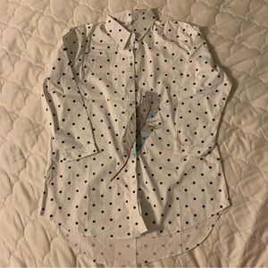 White Polka Dot Button Up w/ Feather design